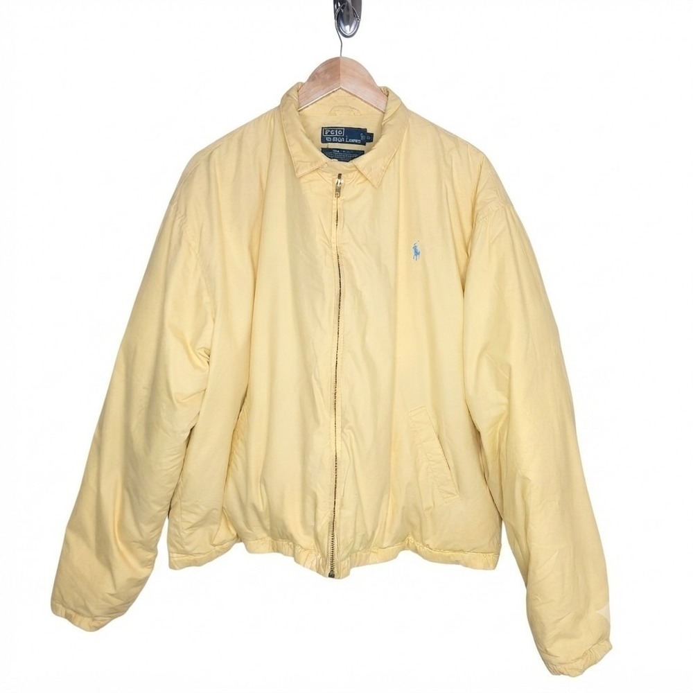 Vtg 90s Polo Ralph Lauren Yellow Down Jacket Full Zip Outerwear XL Preppy